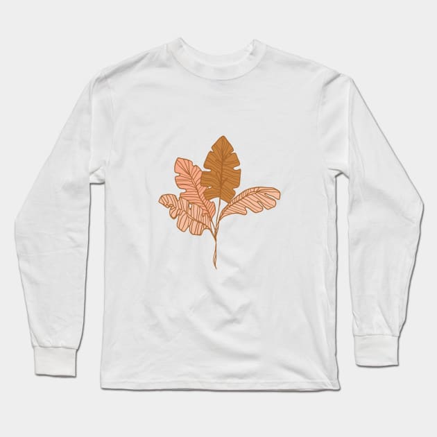 Contour Line Leaves on Taupe Long Sleeve T-Shirt by latheandquill